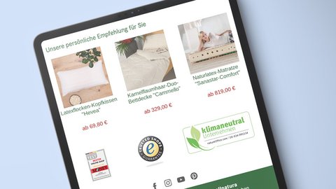 Bild zeigt ein IPad des Onlineshops von Allnatura